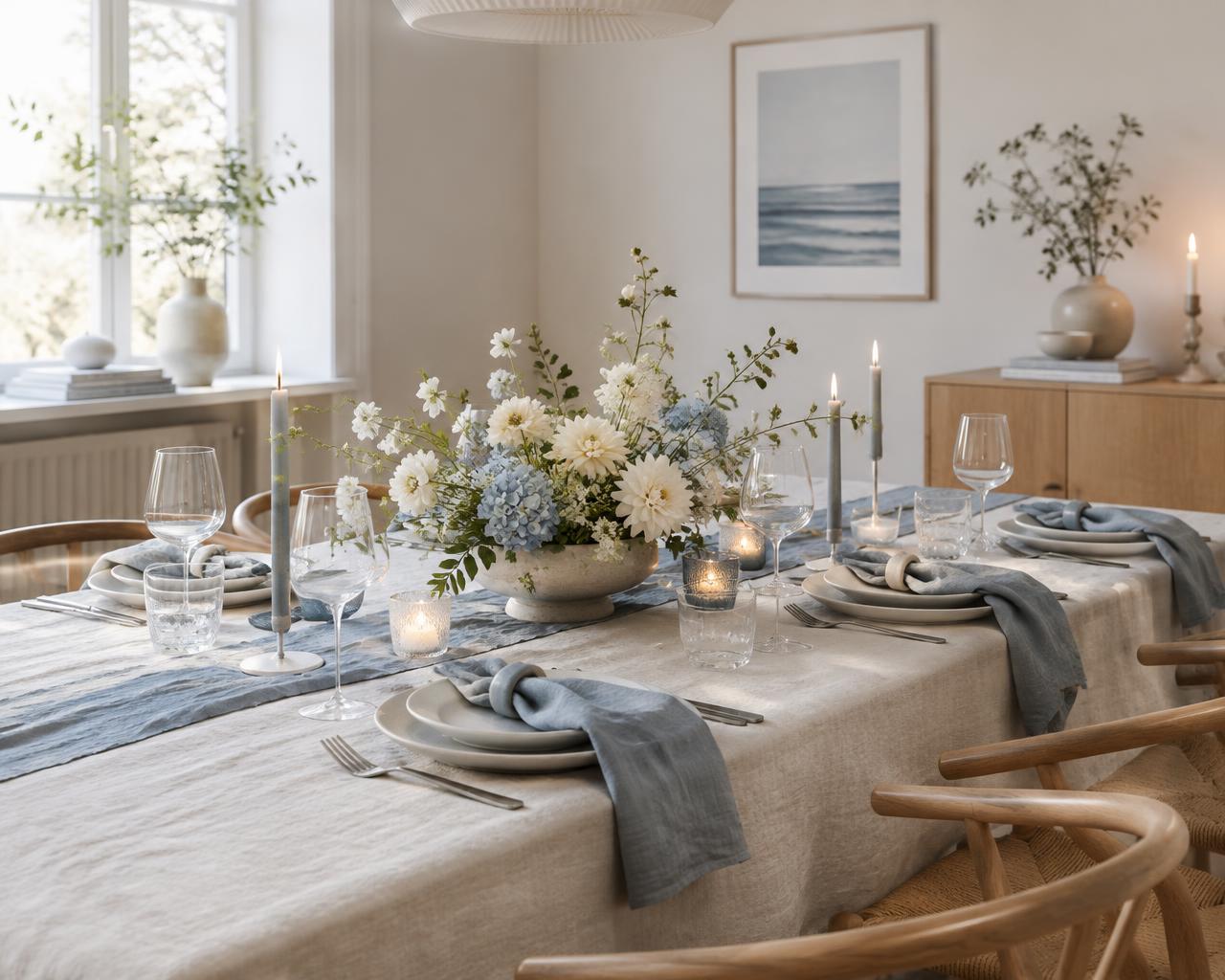 Bordsdekoration med säsongens blommor